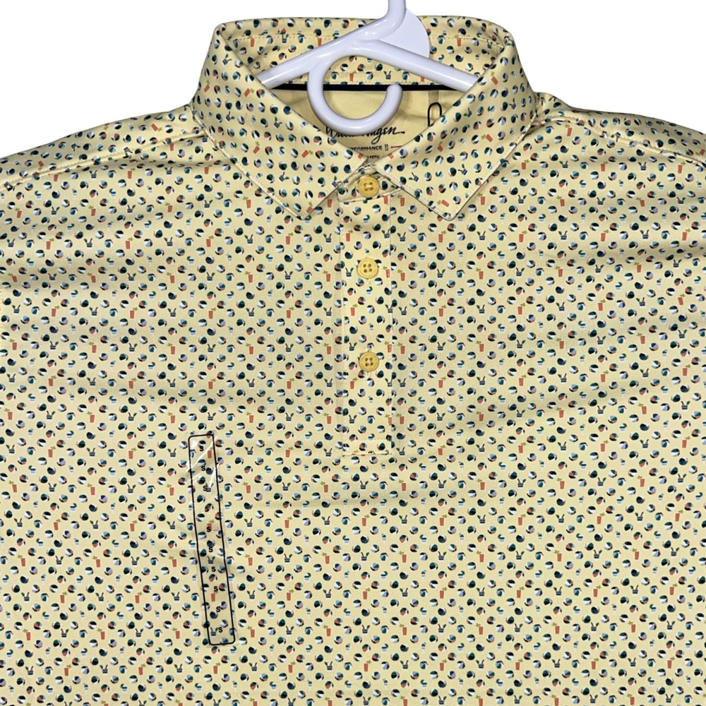 Walter Hagen 11 Performance Polo Mens S Poolside Pale Yellow Print Golf Shirt